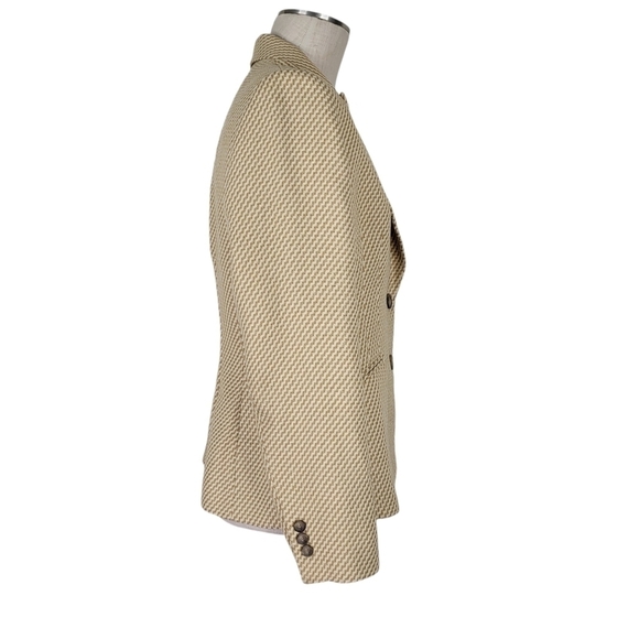 Kasper Blazer Size 12 Gold Beige Textured Long Sleeve Faux Flap Pockets Lined - Picture 2 of 12